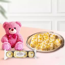 Malai Barfi from Karachi Sweet Mart with Teddy N Ferrero Rocher 1