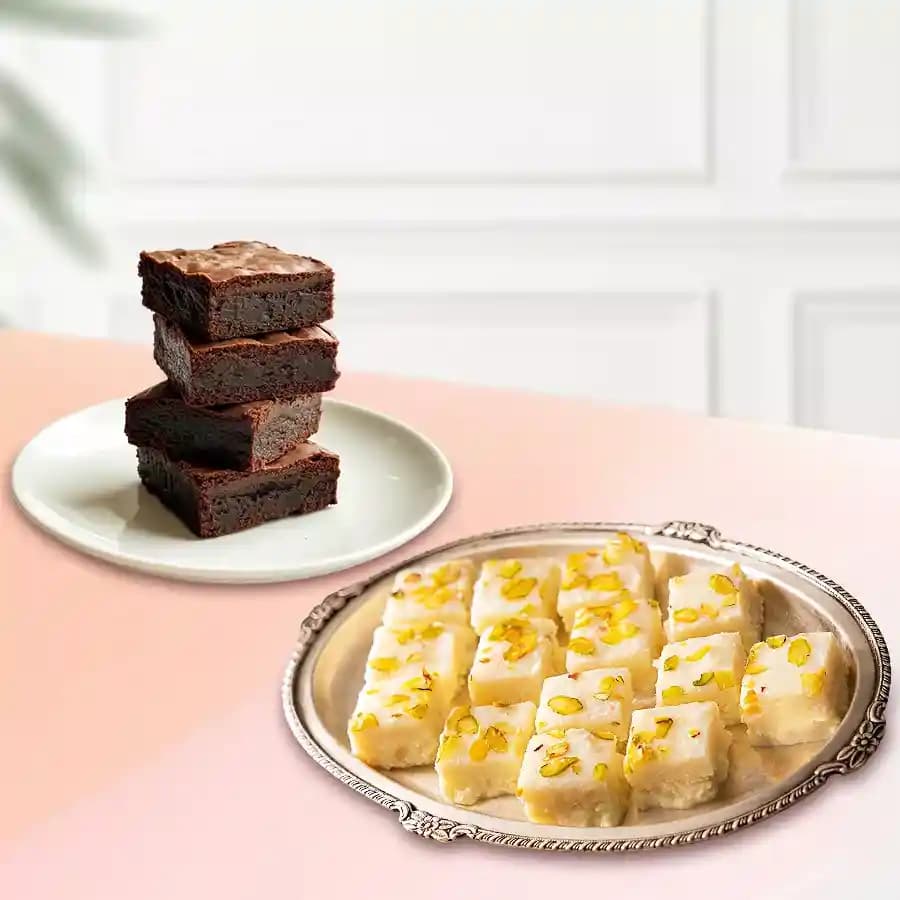 Malai Barfi from Karachi Sweet Mart with Brownie