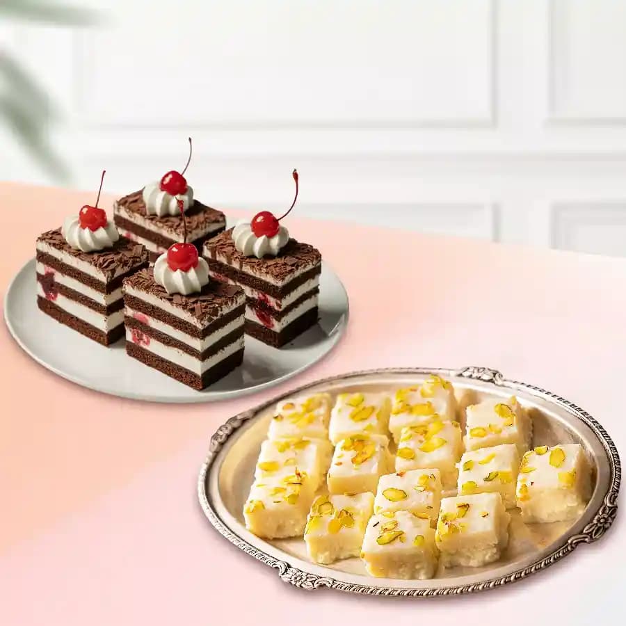 Malai Barfi from Karachi Sweet Mart with Chocolate Pastry