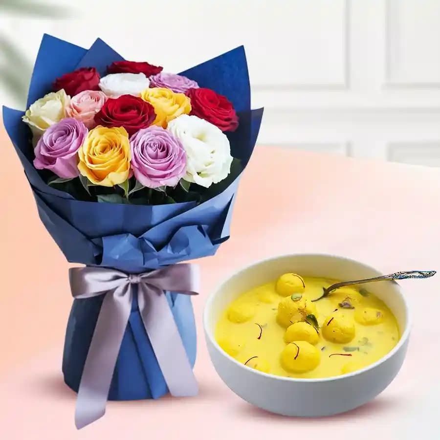 Mixed Roses N Creamy Rasmalai Treat