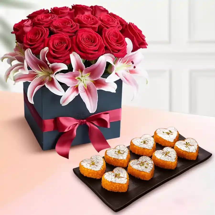 Motipaan from Ganguram with Designer Flower Arrangement