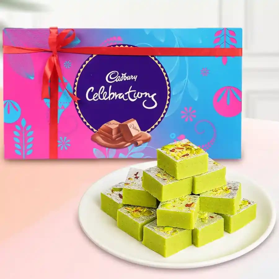 Pista Barfi from Karachi Sweet Mart with Cadbury Celebration