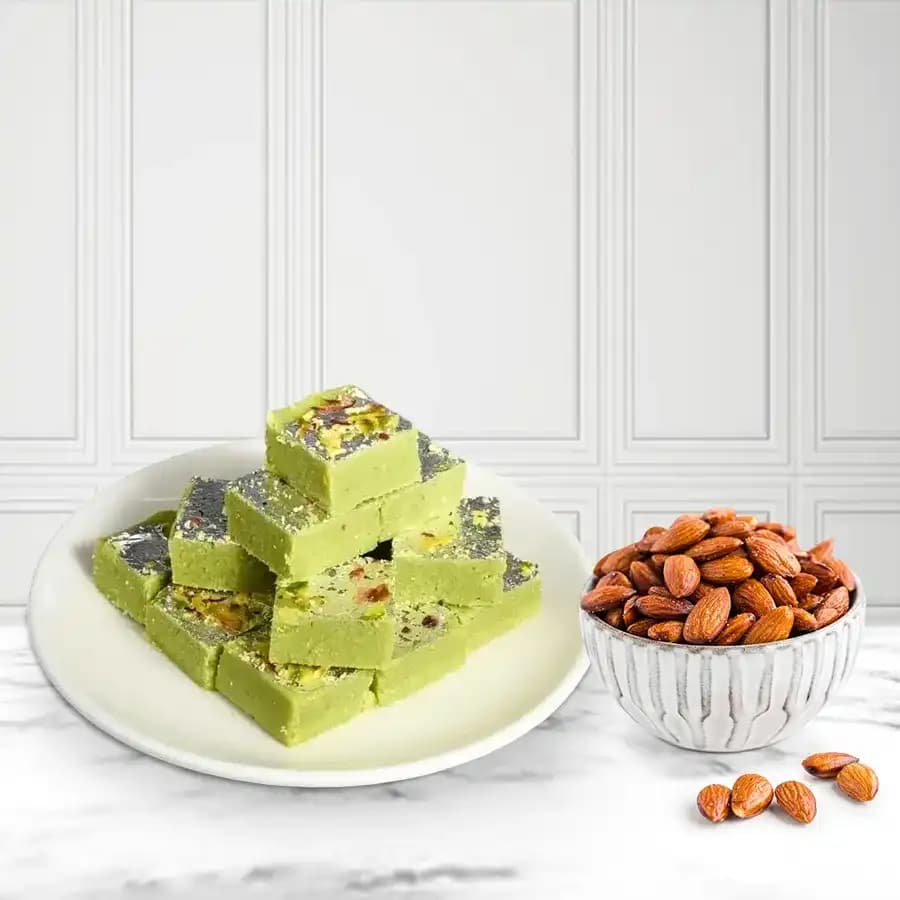 Pista Barfi from Karachi Sweet Mart with Crunchy Almonds