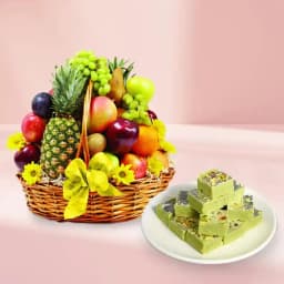 Pista Barfi from Karachi Sweet Mart with Fresh Fruit Basket 1