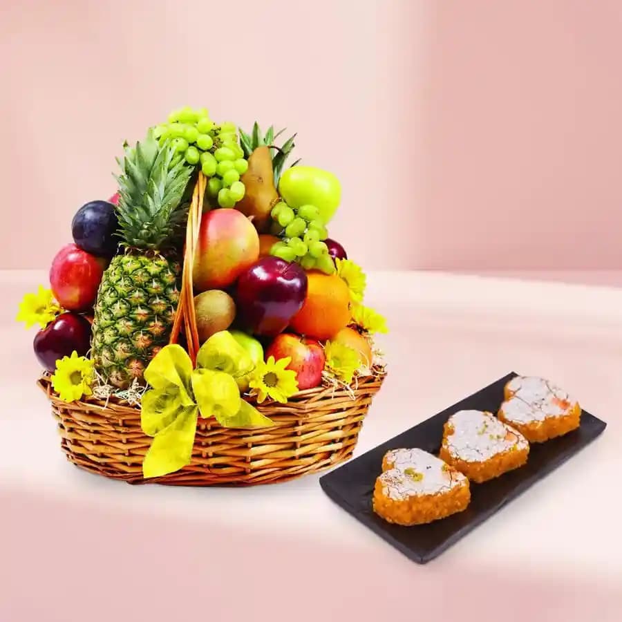 Motipaan from Ganguram with Fresh Fruit Basket