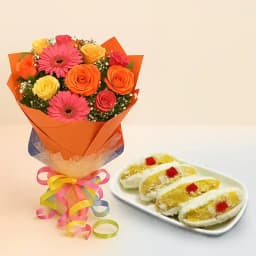 Cham Cham from Karachi Sweet Mart with Seasonal Flower Bouquet 1