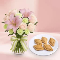Nolen Gurer Shankh Sandesh from Ganguram with Mixed Flowers Bouquet 1