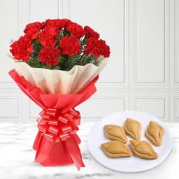 Nolen Gurer Shankh Sandesh from Ganguram with Red Carnation Bouquet 1