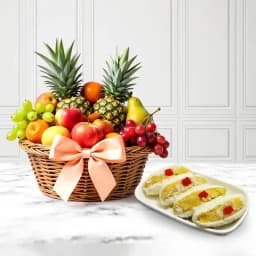 Cham Cham from Karachi Sweet Mart with Fresh Fruit Basket 1