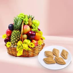 Nolen Gurer Shankh Sandesh from Ganguram with Fresh Fruit Basket 1