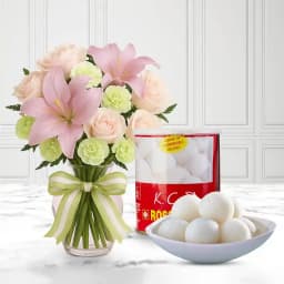Canned Rossogolla from K.C.Das with Mixed Flowers Bouquet 1
