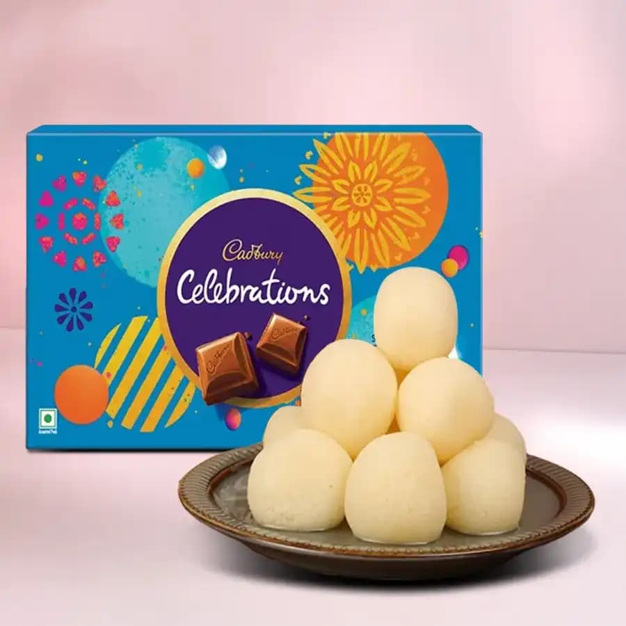 Canned Rossogolla from K.C.Das with Cadbury Celebration