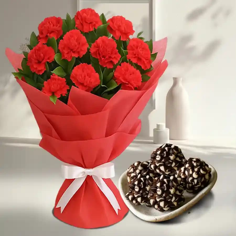 Delightful Kaju Chocotwin & Radiant Red Carnations