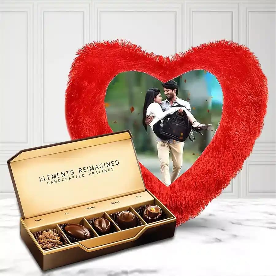 Charming Gift Set with ITC Chocolates and Custom Love Cushion