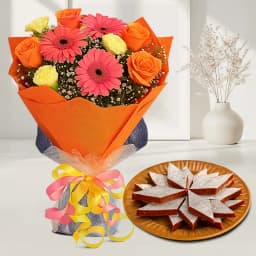 Anjeer Katli from Mithas Delicious Sweets with Seasonal Flower Bouquet 1