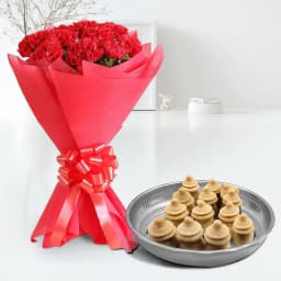 Amrita Kumbha from K.C.Das with Red Carnation Bouquet 1