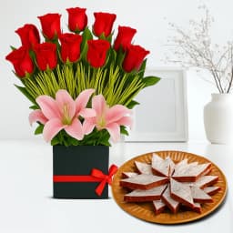 Anjeer Katli from Mithas Delicious Sweets with Designer Flower Arrangement 1