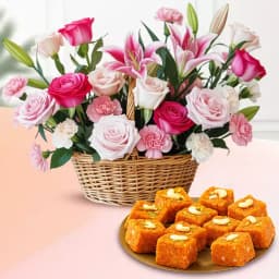 Akhrot Barfi from Mithas Delicious Sweets with Mixed Flower Arrangement 1