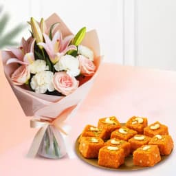 Akhrot Barfi from Mithas Delicious Sweets with Mixed Flowers Bouquet 1