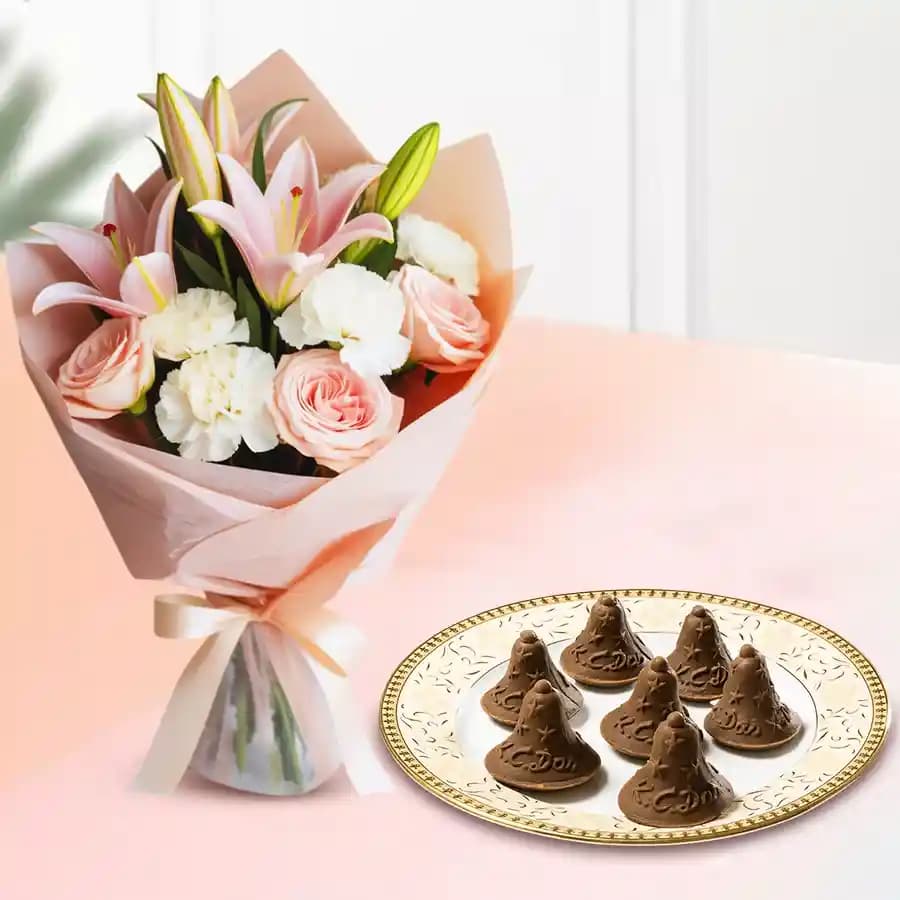 Choc-O-Bell from K.C.Das with Flowers Bouquet