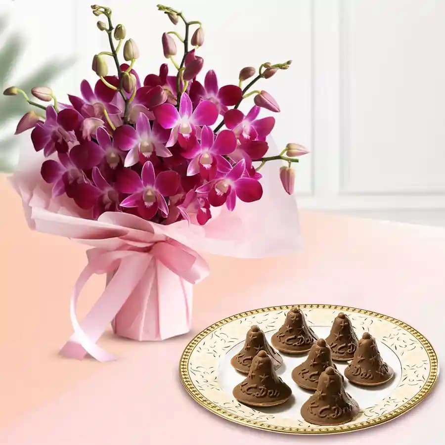 Choc-O-Bell from K.C.Das with Orchid Bouquet