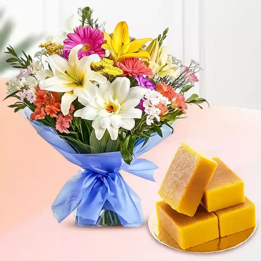 Mysore Pak Delight with Floral Affection