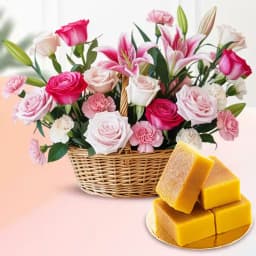 Delightful Duo: Mysore Pak & Floral Bouquet 1