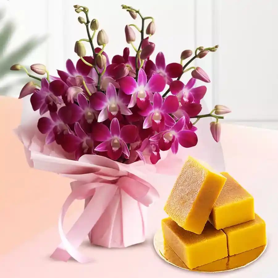 Mysore Pak Delight with Orchid Blooms