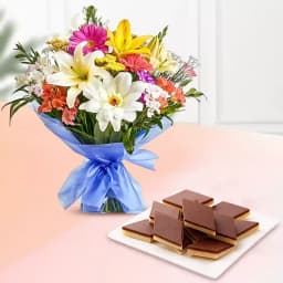 Chocolate Katli from Mithas Delicious Sweets with Seasonal Flower Bouquet 1