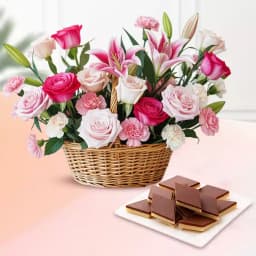 Chocolate Katli from Mithas Delicious Sweets with a Mixed Flower Arrangement 1