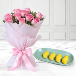 Aam Bhora Sondesh from K.C.Das with Pink Rose Bouquet 1