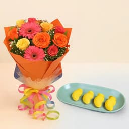 Aam Bhora Sondesh from K.C.Das with Seasonal Flower Bouquet 1