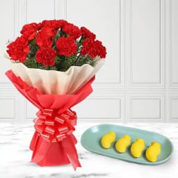 Aam Bhora Sondesh from K.C.Das with Red Carnation Bouquet 1