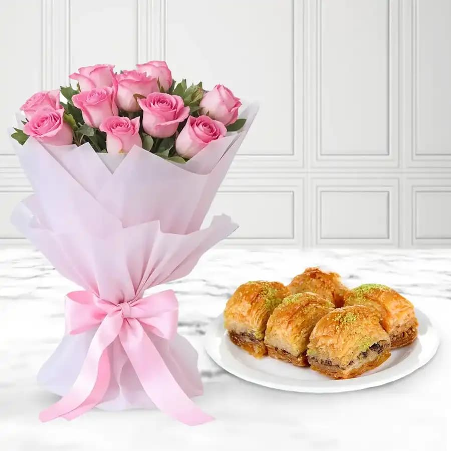 Delightful Fusion: Baklava & Pink Roses