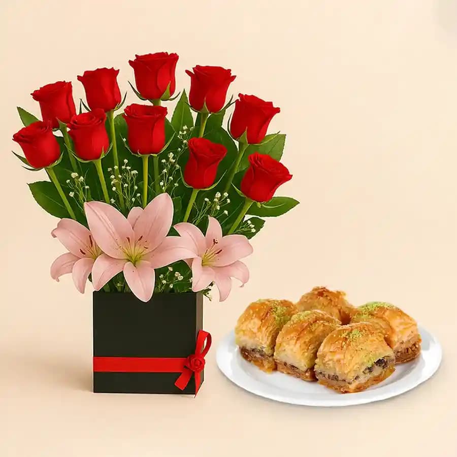 Delicious Baklava with Artistic Floral Bouquet