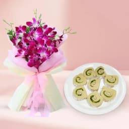 Kaju Cake from Mithas Delicious Sweets with Orchid Bouquet 1
