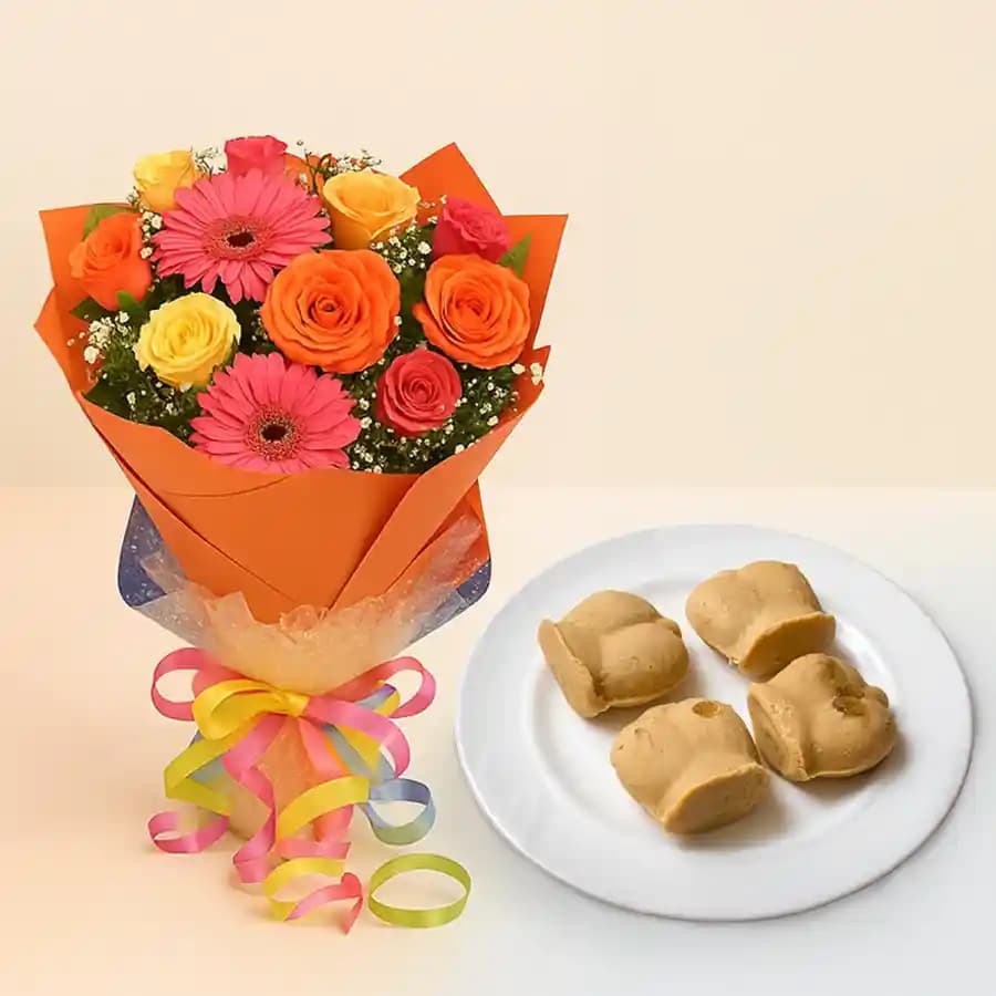 Nolen Gurer Jalbhora from K.C.Das with Seasonal Flower Bouquet