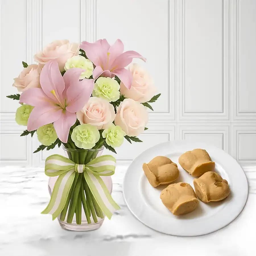 Nolen Gurer Jalbhora from K.C.Das with Mixed Flowers Bouquet