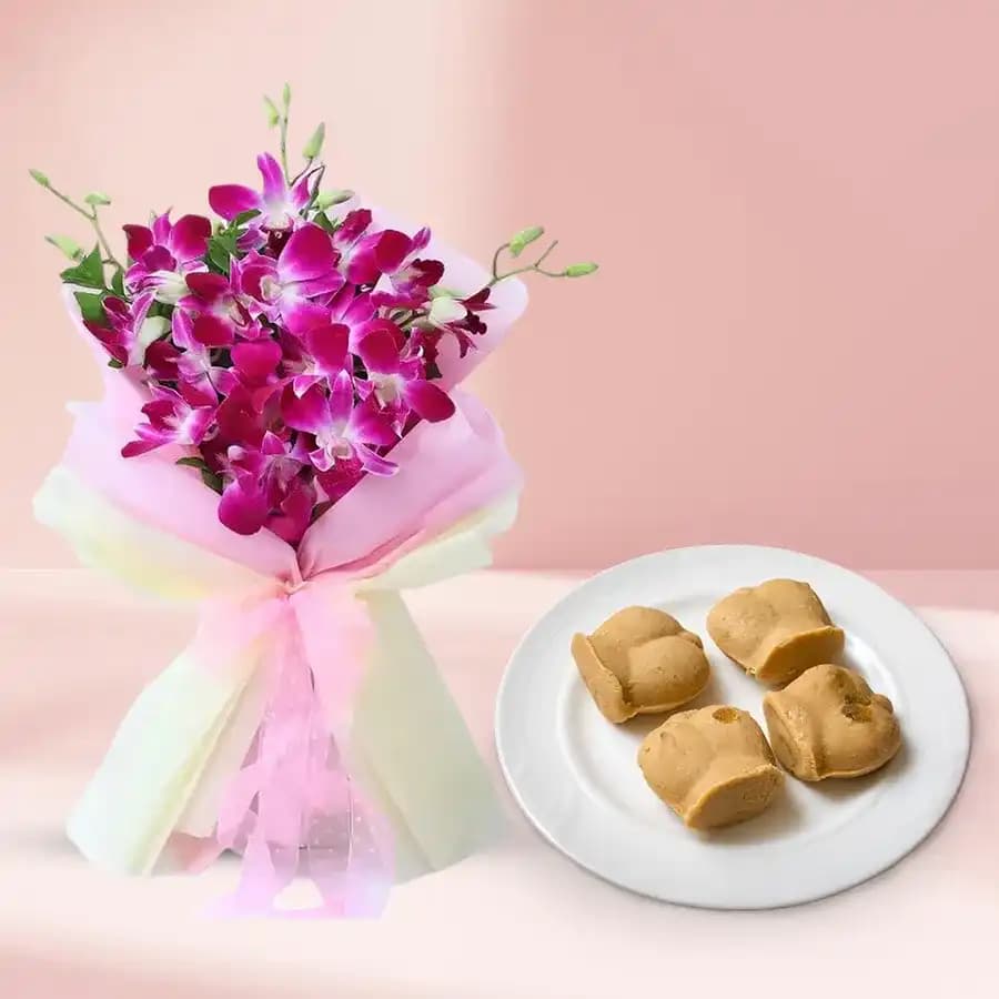 Nolen Gurer Jalbhora from K.C.Das with Orchid Bouquet