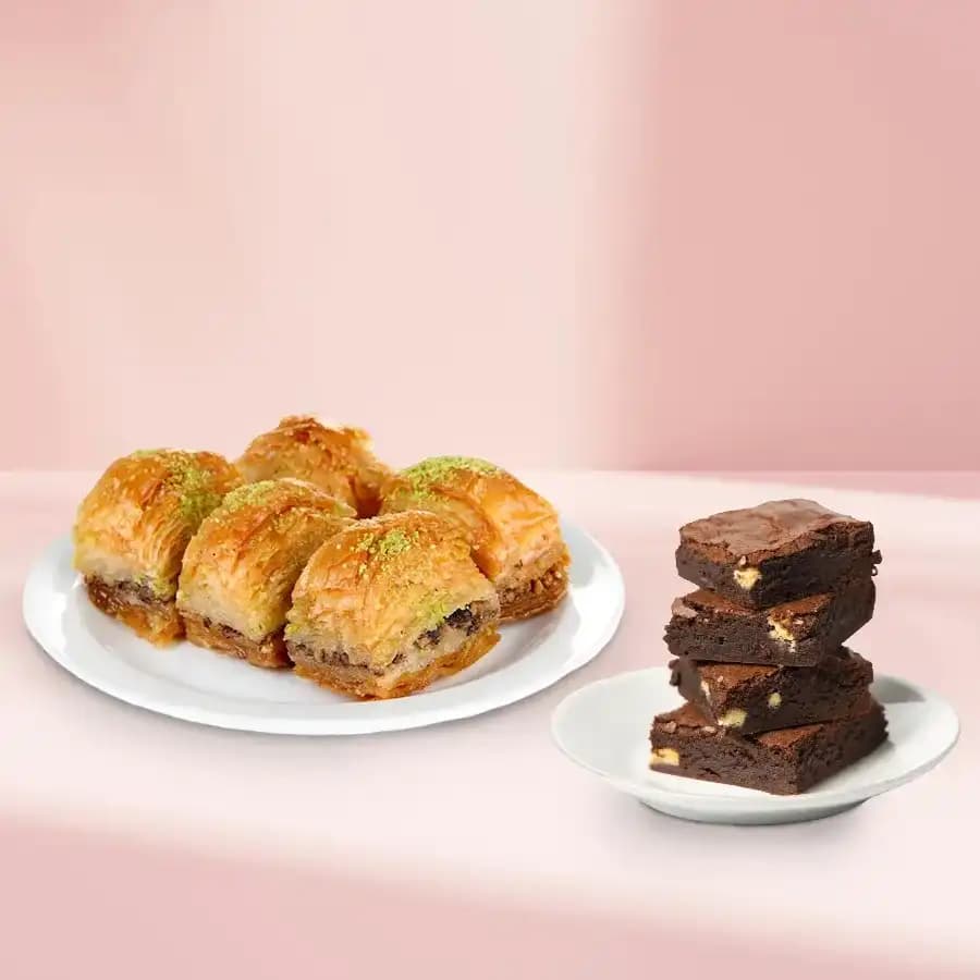 Sweets Symphony: Baklava & Brownie Combo
