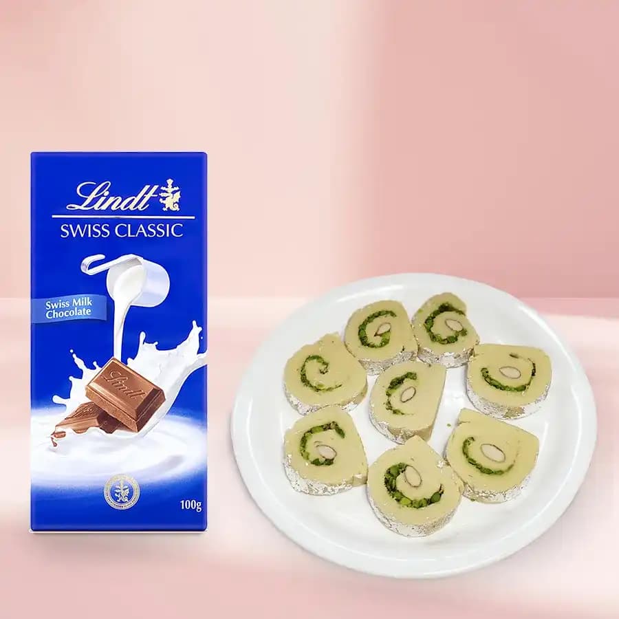 Kaju Cake from Mithas Delicious Sweets with Lindt Excellence Chocolate Bar