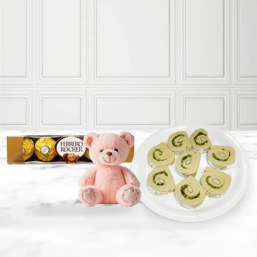 Kaju Cake from Mithas Delicious Sweets with Teddy N Ferrero Rocher