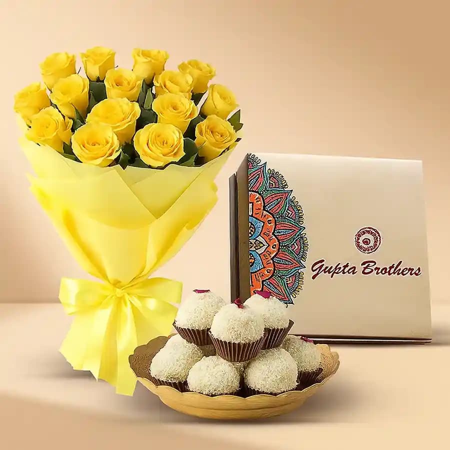 Joyful Yellow Roses N Kheer Kadam Gift
