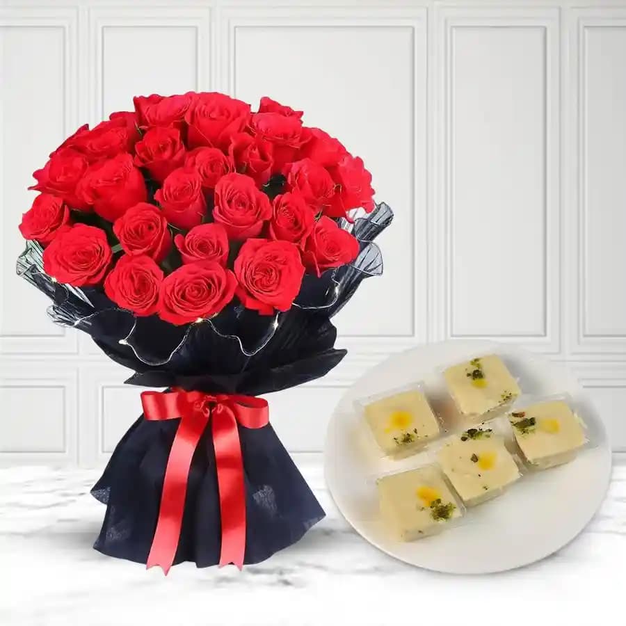 Elegant Roses N Sandesh Delights