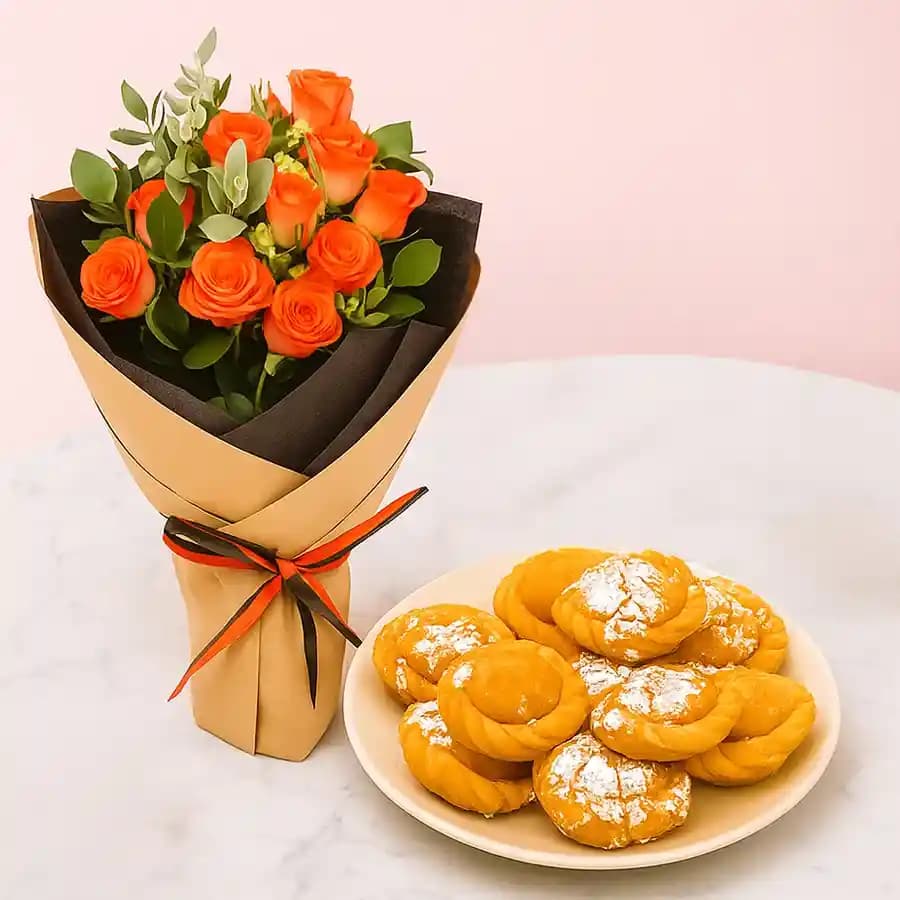 Cheerful Orange Rose N Chandrakala Bliss