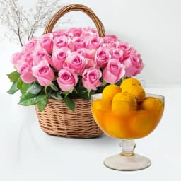 Sweet Elegance Pink Roses N Kesar Chamcham 1
