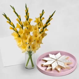Radiant Gladiolus N Kaju Barfi Delight 1