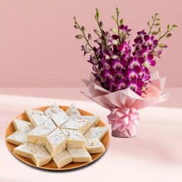 Charming Orchids and Gourmet Kaju Katli Set 1