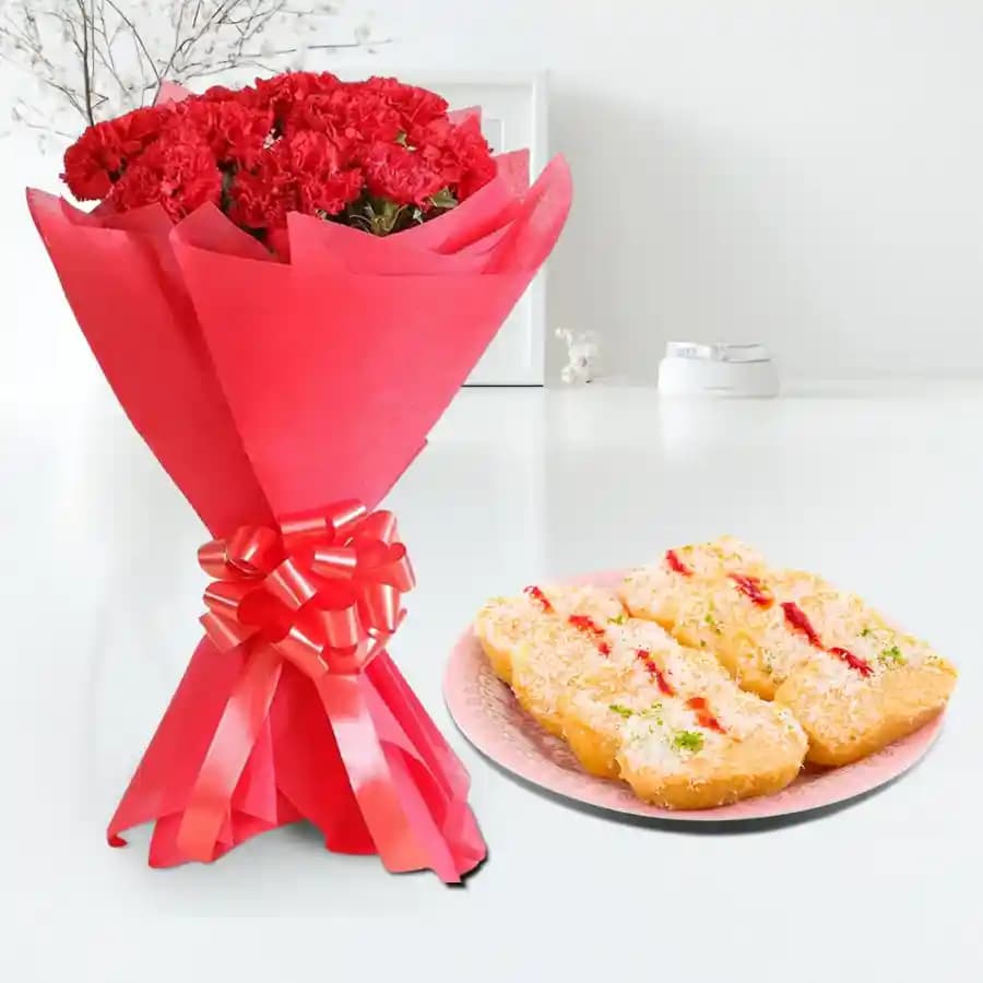 Passionate Red Carnations & Sweet Chena Delight