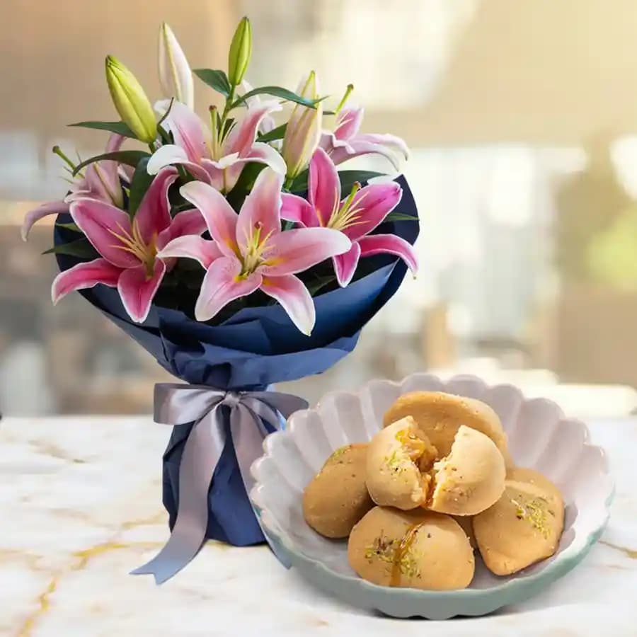 Exotic Lilies N Jalbhara Sandesh Treats